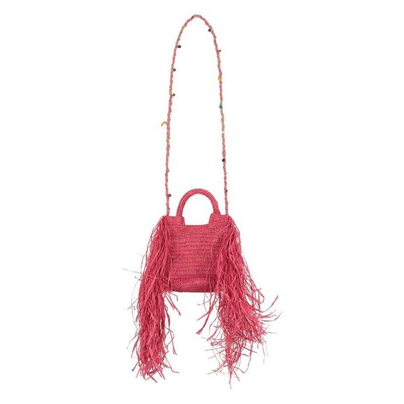 MADE FOR A WOMAN Woven Raffia Phone Bag with Tassel Fringe Women FUCHSIA - Picture 1 of 4